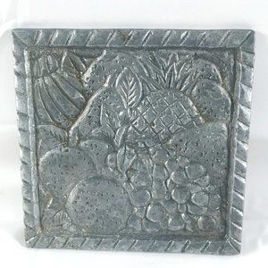 VTG 1950'S Trinket Sqaure Metal Hot Plate w fruit pattern on front 6 in x 6 in